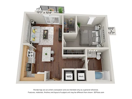Floor plan One Bedroom - 1G
