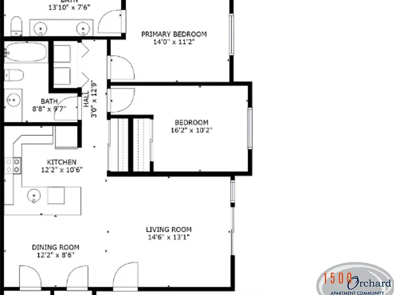 2x2 Standard (A) l 1,053 sq ft l 1500 Orchard 2x2 Standard (A) l 1,053 sq ft l 1500 Orchard
