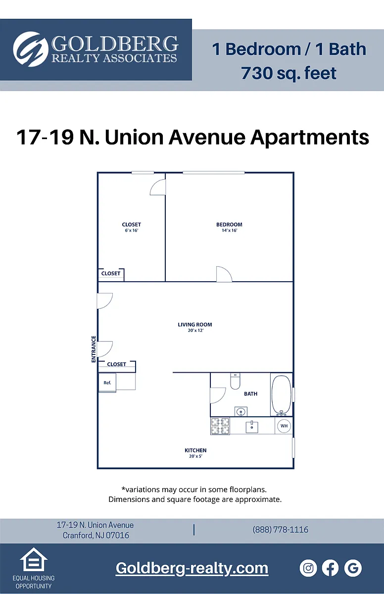 Floor plan 1 Bedroom W/ Eat in Kitchen