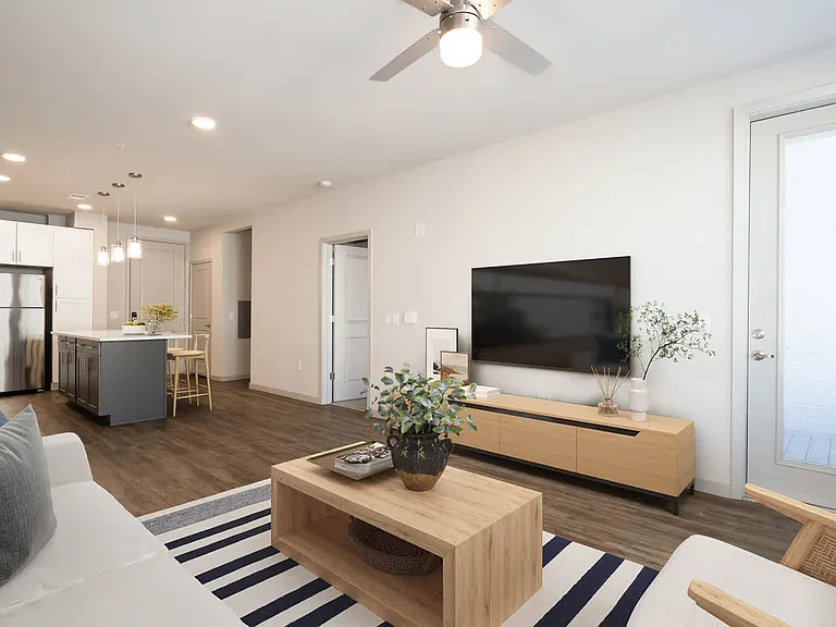 Living Area and Kitchen with Hard Surface Flooring