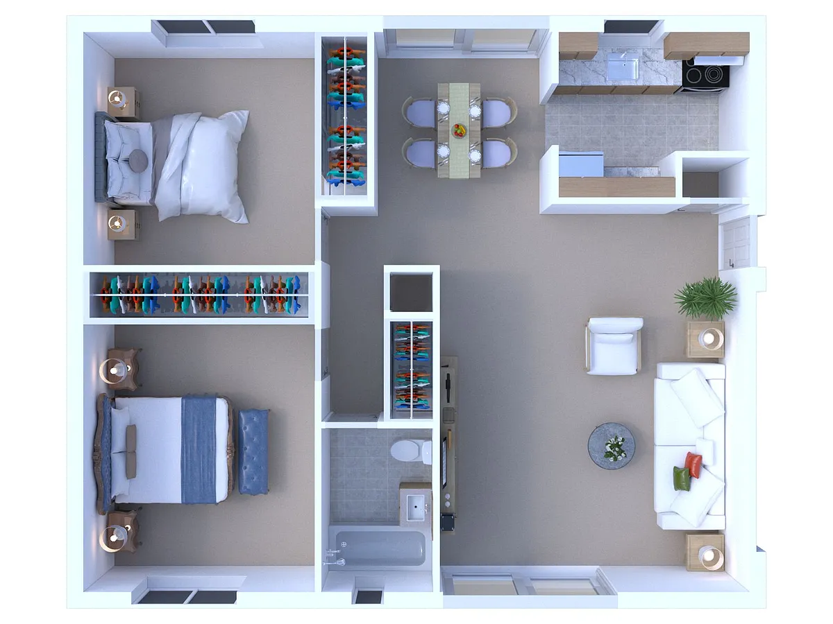Floor plan 2 Bed 1 Bath | Classic