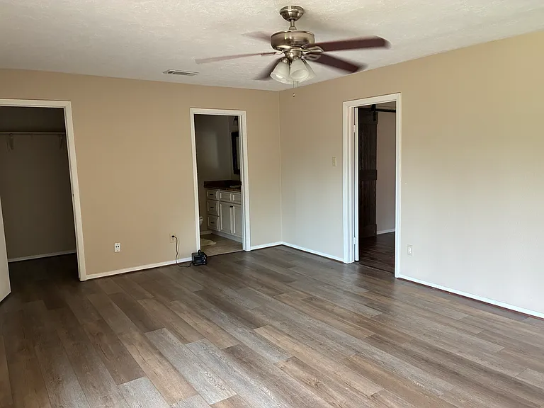 Downstairs master - door to closet, door to bathroom, door to living room