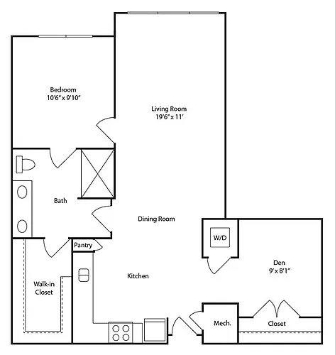 Floor plan 1BR Den B2