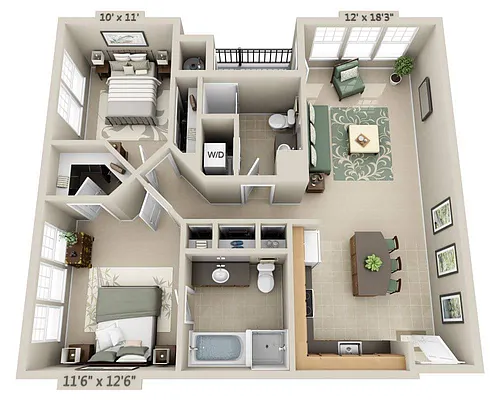 Floor plan Two Bedroom (B2B)