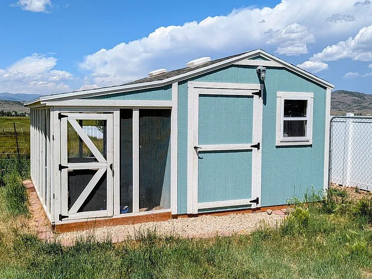 Large, smart-enabled, chicken coop with attached shed