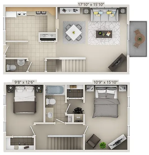 Floor plan 2 BR Townhouse