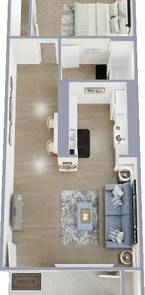 One Bed One Bath Floorplan Diagram
