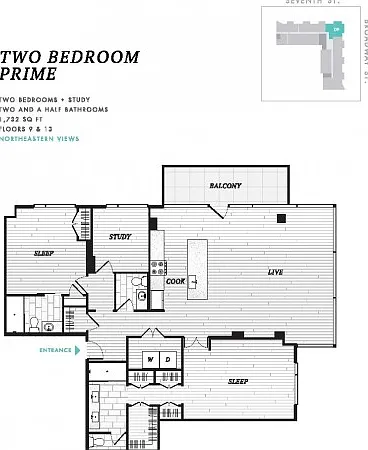 Two Bedroom Prime with Seventh St Balcony Two Bedroom Prime with Seventh St Balcony