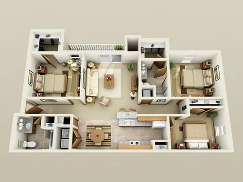 Floor plan 3 Bedroom, 2 Bathroom