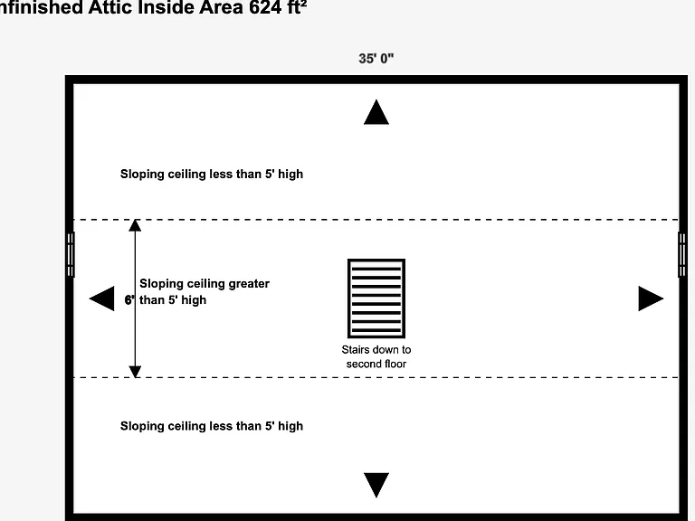 Floor plan of unfinished attic storage space