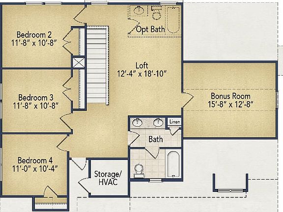 Second Floor Elevation with Bonus Room