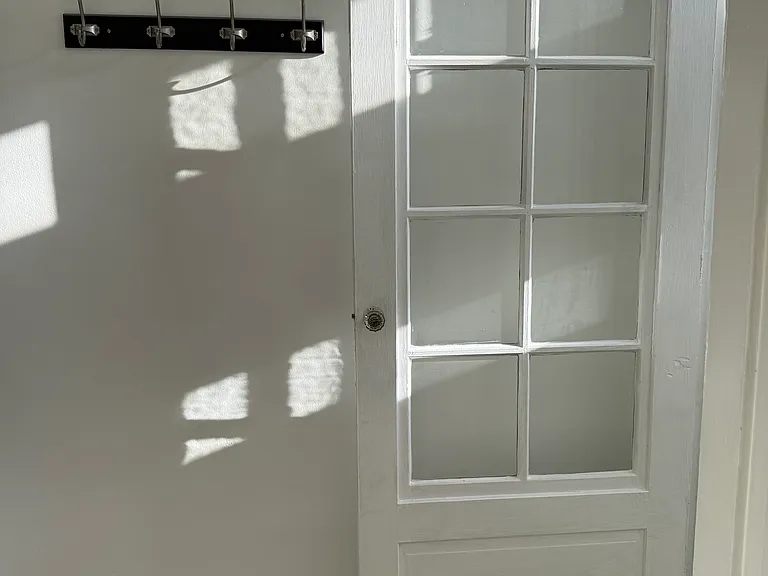 1st Floor Front, Inner Door leads into the main hallway, with streaming afternoon light, and a built-in coat hook rail