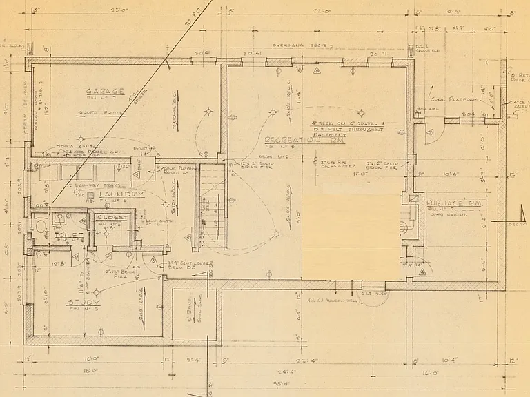 basement (please note, these are the original blueprints, some minor differences may exist such as supports etc. check current photo's to see current status)