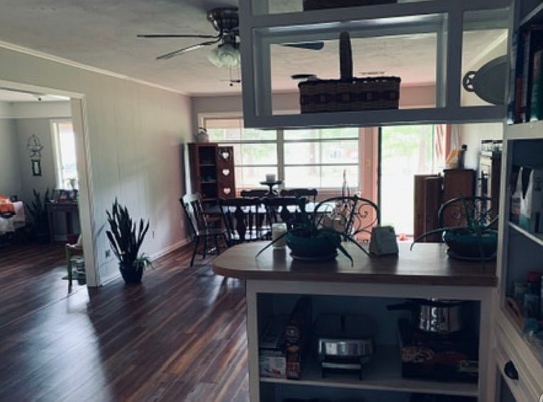 Dining area view via kitchen