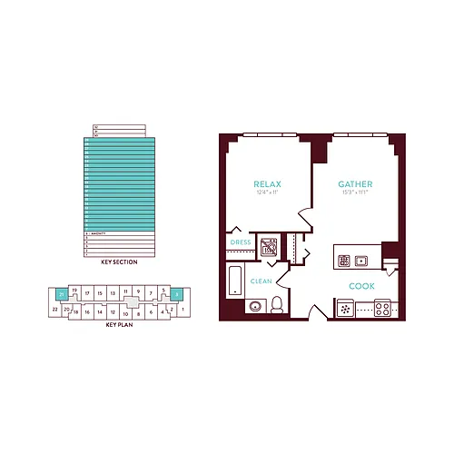 Floor plan 1 Bedroom 1 Bath B