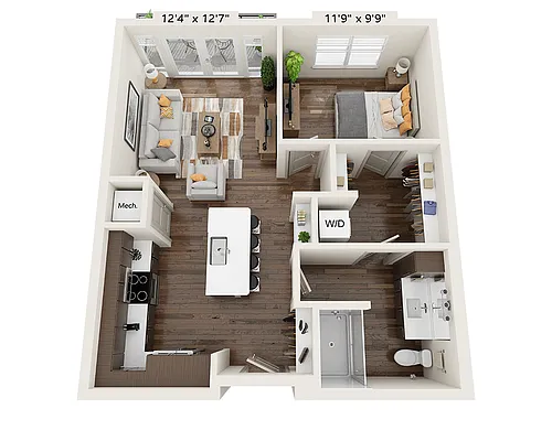 Floor plan One Bedroom A1N-III