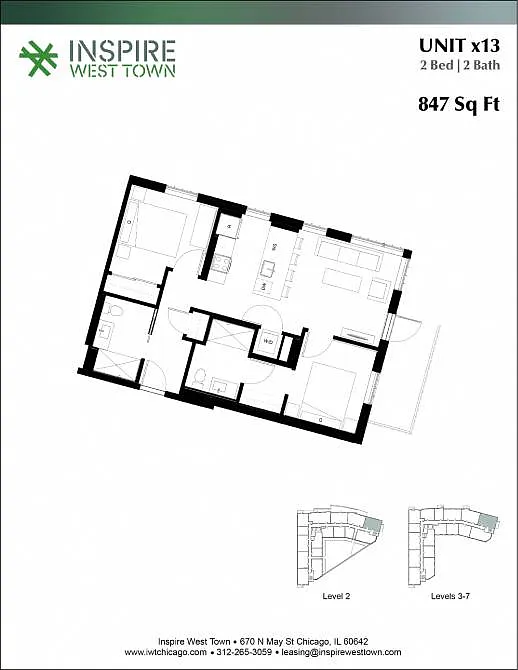Floor plan x13 2 Bed - 2 Bath, Balcony