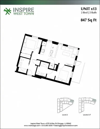 Floor plan x13 2 Bed - 2 Bath, Balcony