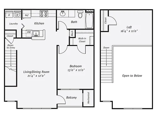 Floor plan 1 Bed/1 Bath-The Woods Loft