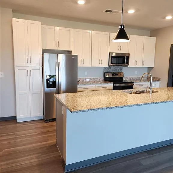 Large kitchen island at The Harbor.