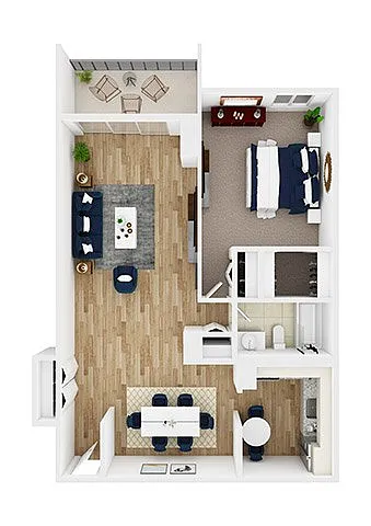 Floor plan Dali - One Bedroom, One Bath (West)