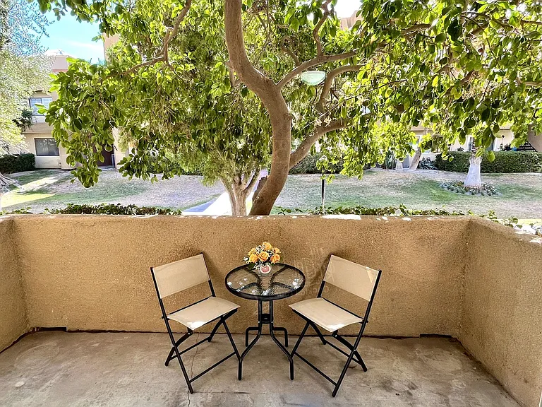 Patio with new bistro patio set.