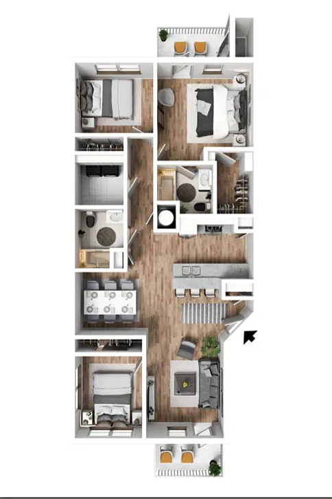 Floor plan Three Bedroom Two Bath