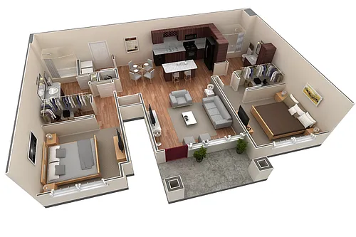 Floor plan 2 BR Grand Courtyard Garage