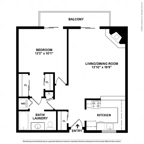 Floor plan 1 Bed, 1 Bath A1