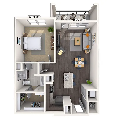 Floor plan Traditional 1x1-827 SF-FP