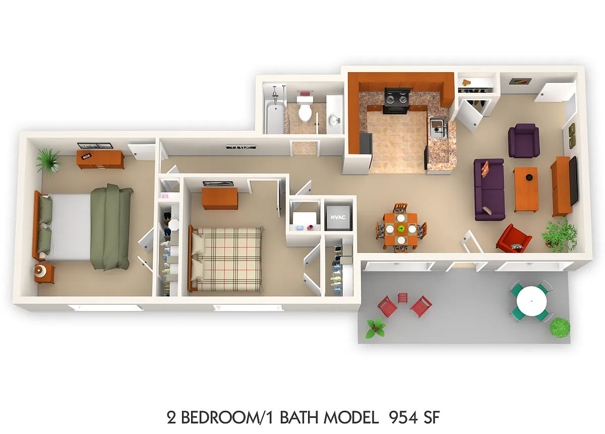 Floor plan 2BR/1Bath