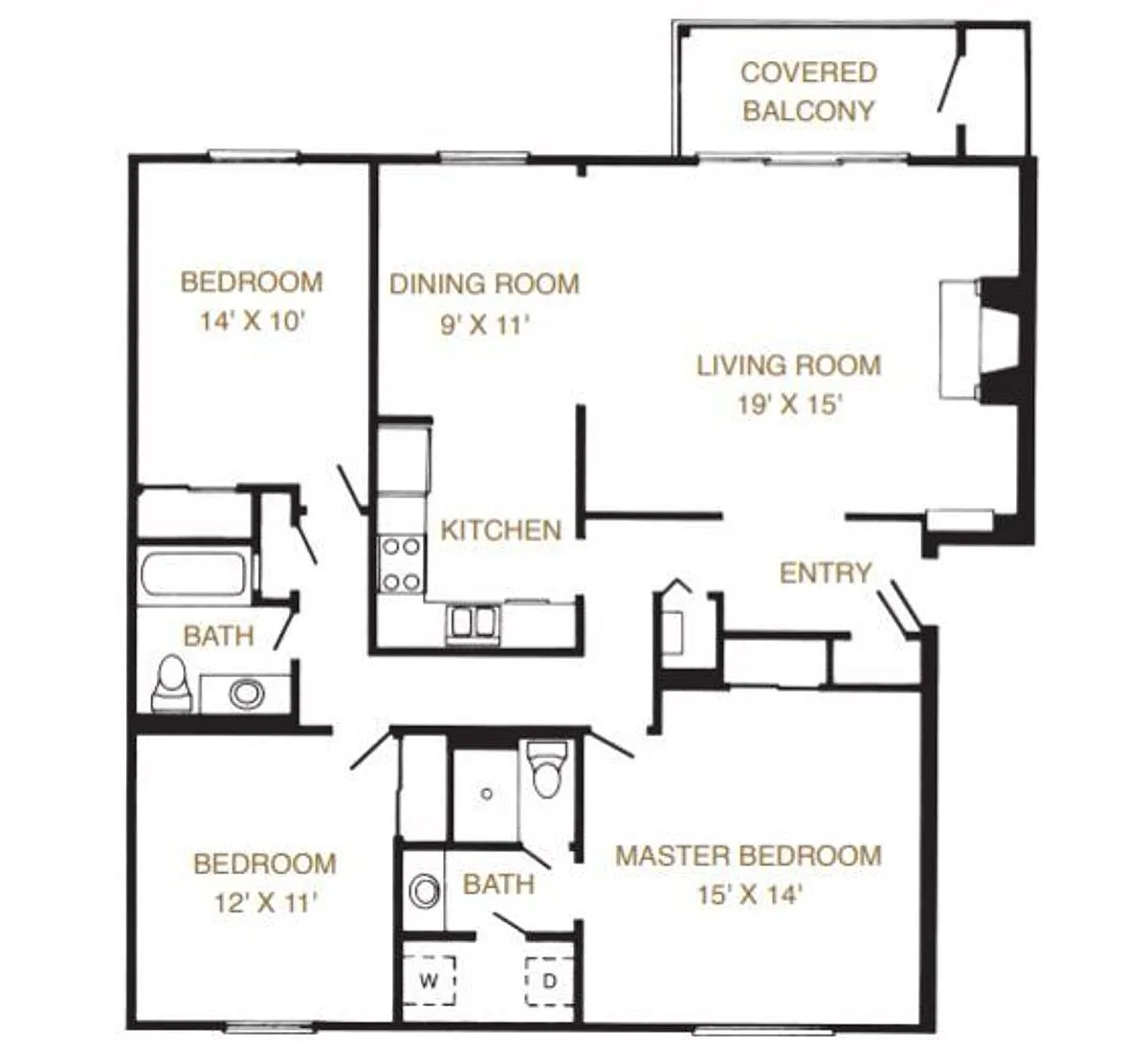 Floor plan 3 Bed 2 Bath Large