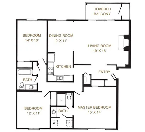 Floor plan 3 Bed 2 Bath Large