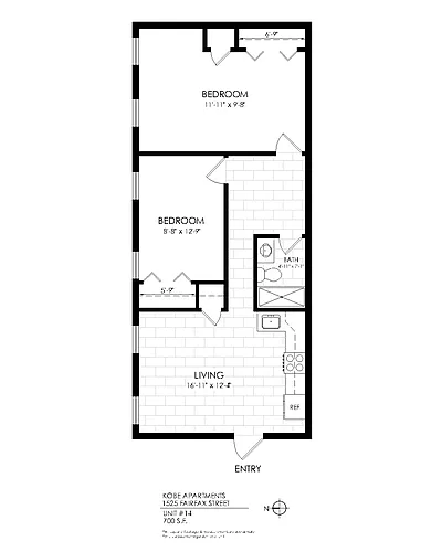 Floor plan 2 Bedroom, 1 Bathroom