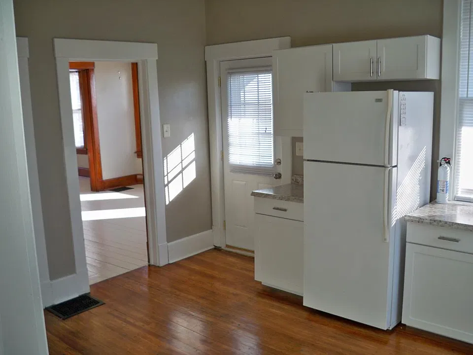 kitchen with east door to deck