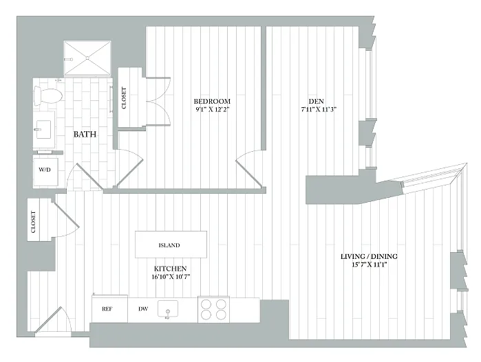 Floor plan AD6 | 1 Bed | 1 Bath | Den