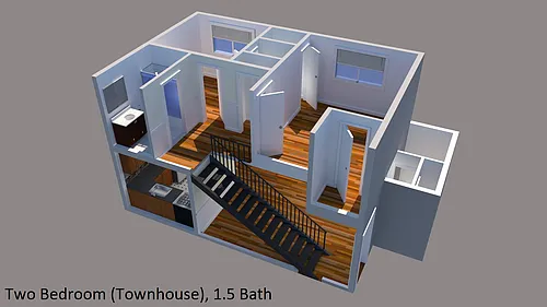 Floor plan 2 Bed 1 and Half Bath Townhouse Style