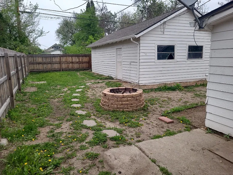 Backyard, firepit and detached garage/workshop