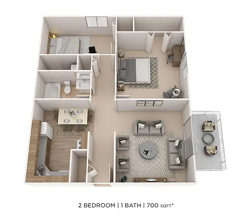 Floor plan Two Bedroom- 700 sqft