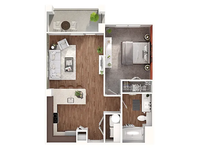 Floor plan 1 Bed, 1 Bath B (80% Income Restricted)