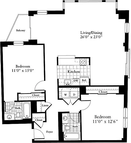 Floor plan 2 Bedrooms EE