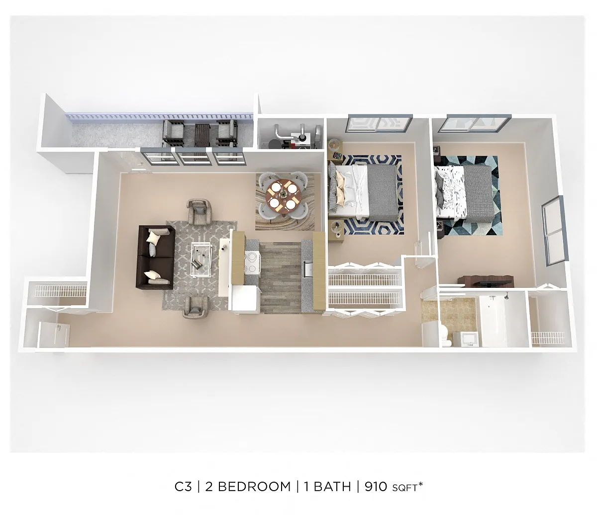 Floor plan Two Bedroom - 910 sqft
