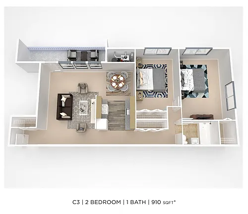 Floor plan Two Bedroom - 910 sqft