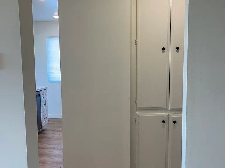 Cupboards in hallway between kitchen and bedroom.