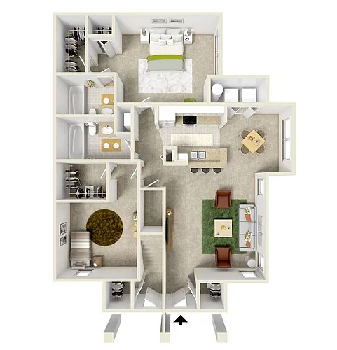 Floor plan 2 Bed/2 Bath Downstairs