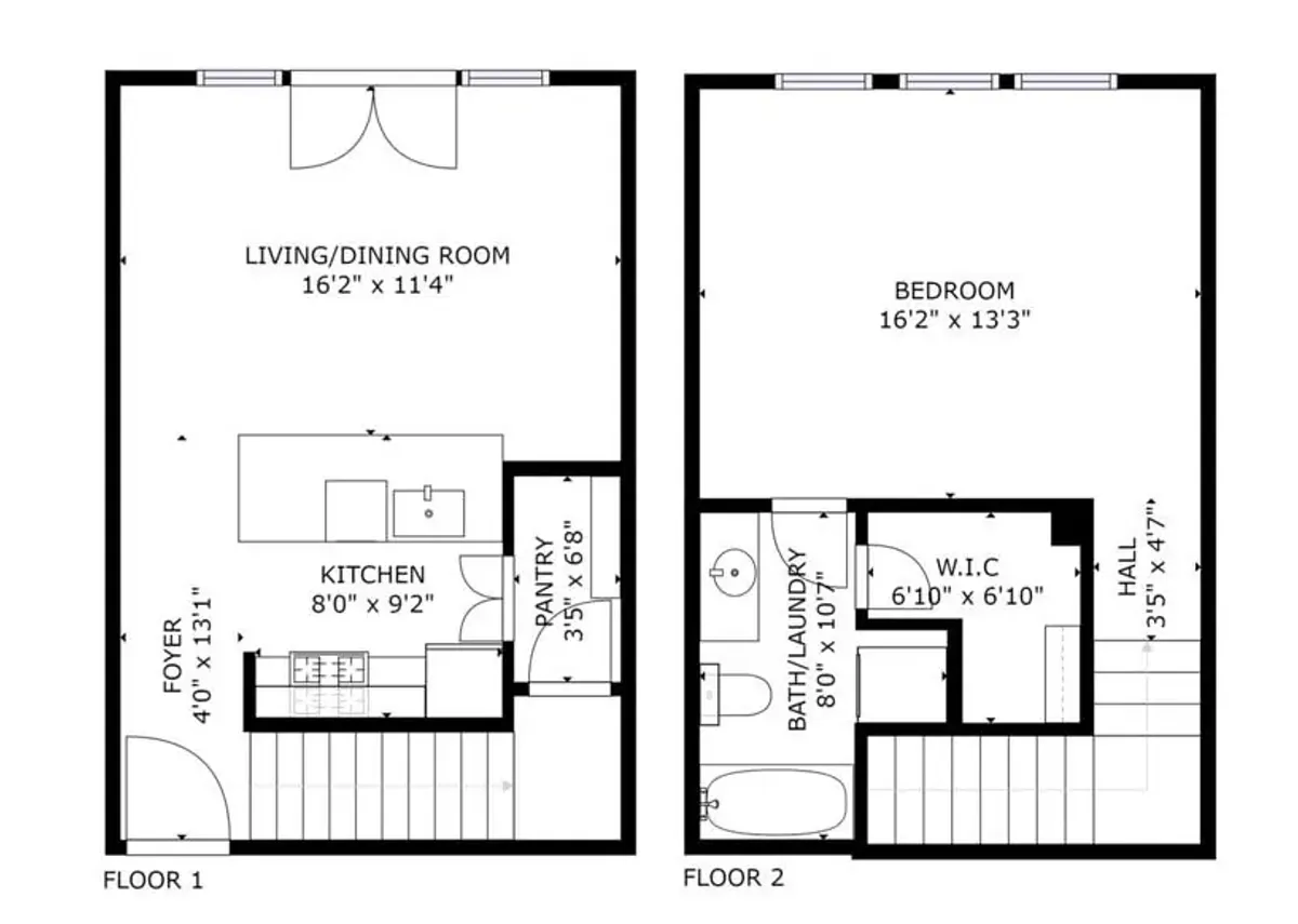 Floor plan 1B1B - Two Story with Balcony