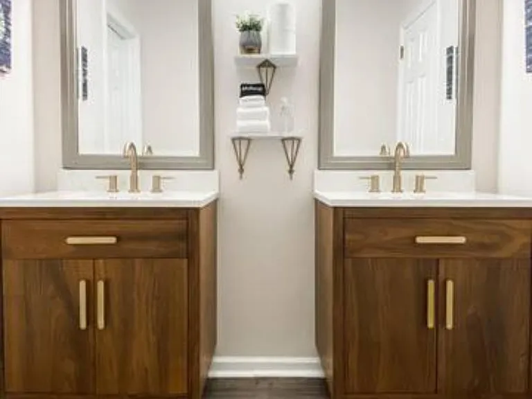 New dual vanities in master bathroom
