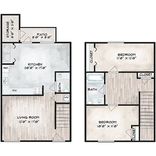 Floor plan 2 Bed 1.5 Bath