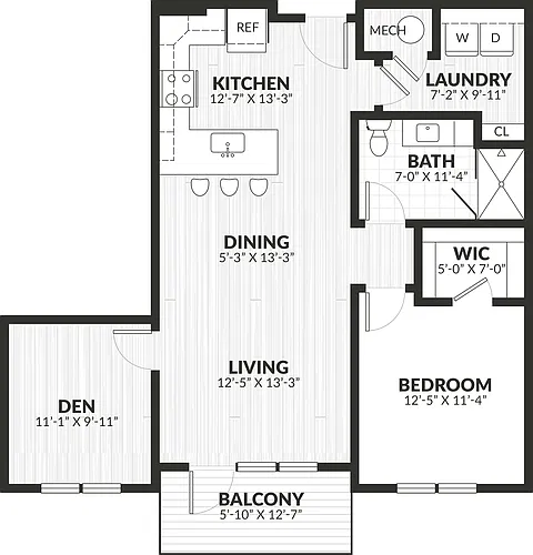 Floor plan 1 Bed/1 Bath Den-a5