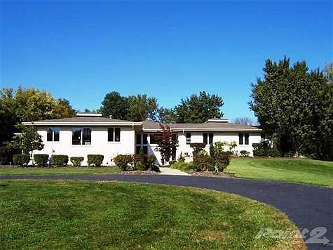 Sprawling ranch on 2.38 acres with inground pool & barn. Picture taken from the circular driveway